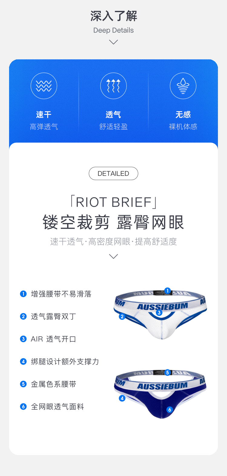 澳大利亚原装进口 AussieBum,超弹透气网眼双丁提臀裤,8846,Riot jock,男士内裤