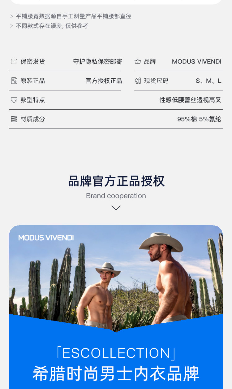ModusVivendi,蕾丝透视高叉三角裤,13086,mv04112,男士内裤