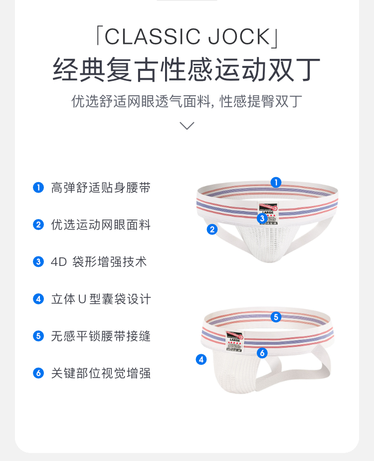 澳大利亚原装进口 AussieBum,经典运动双丁内裤,13210,CLASSIC JOCK,男士内裤