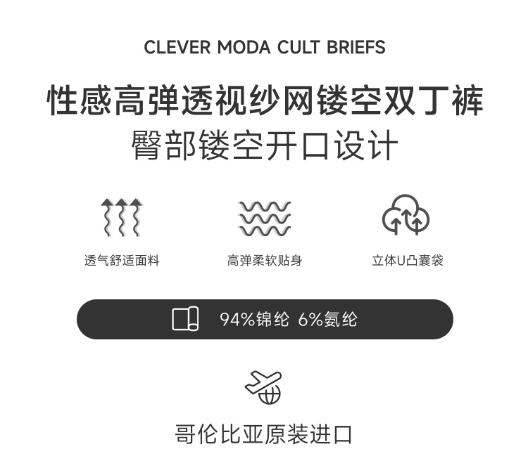 clevermoda,透视纱网双丁内裤,15602,CL1238,男士内裤