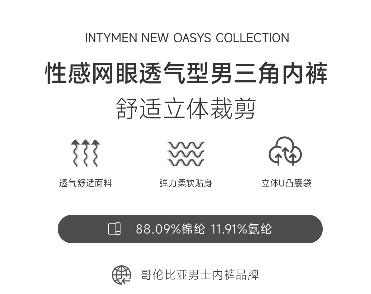 美国 IntyMen,网眼透气三角内裤,16380,INJ103,男士内裤