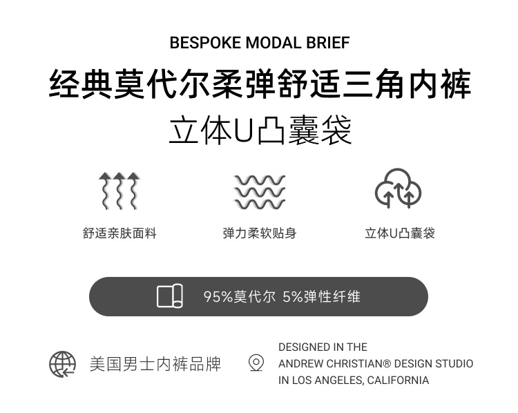 美国原装进口 AndrewChristian,莫代尔三角内裤,16896,93521,男士内裤
